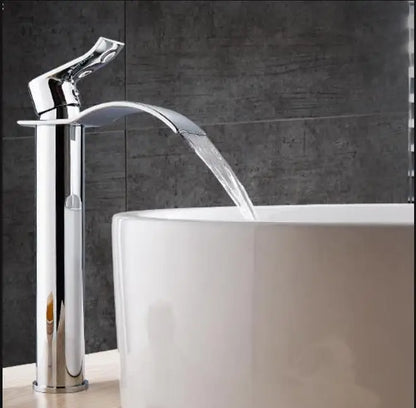 DecorBites™ Gold and White Waterfall Bathroom Basin Faucet Mixer Tap Hot Cold Sink