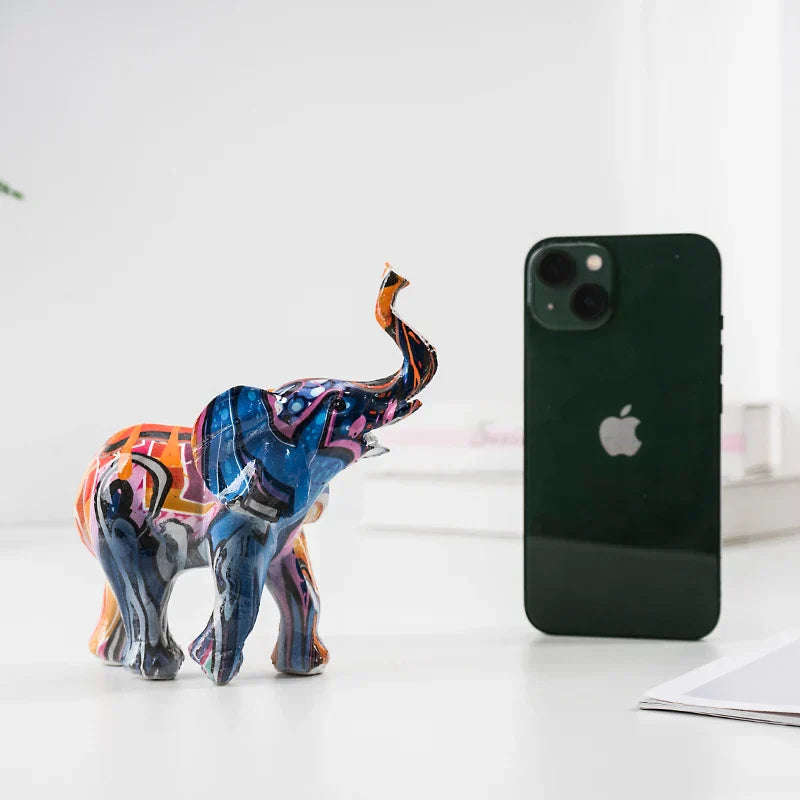 DecorBites™ Elephant Resin Figurines Art Colorful Animal Statues Handicrafts Home Decor Accessory