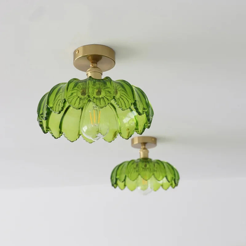 Green Glass Ceiling Light Copper Iron Blend