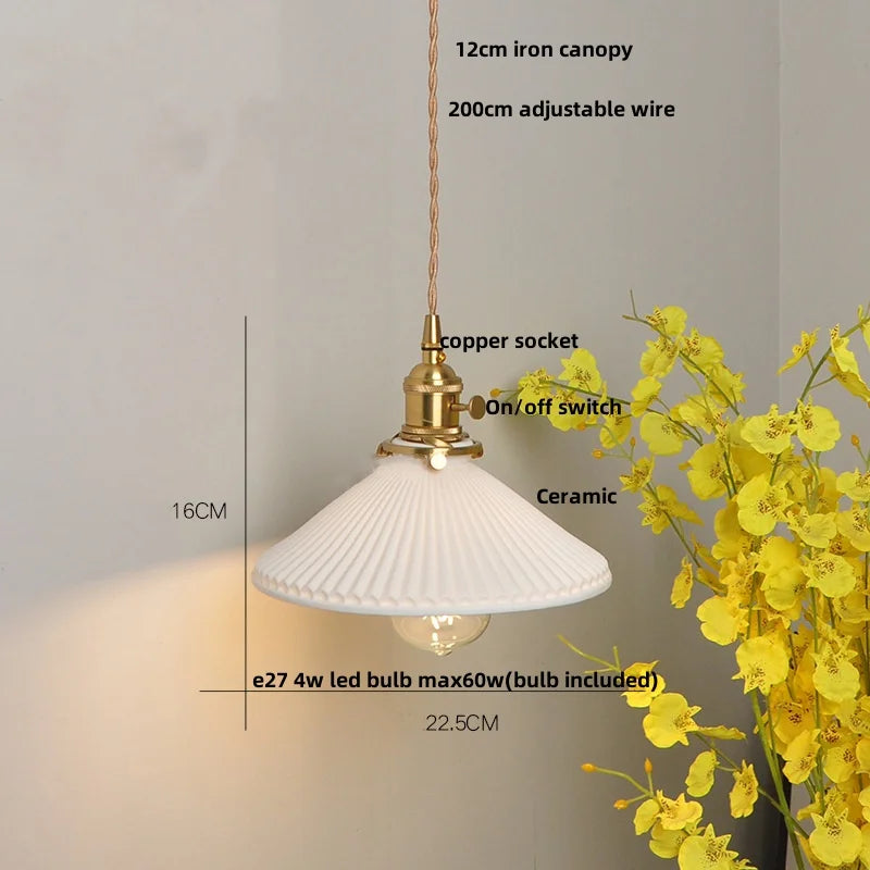 DecorBites™ Brown Wood Ceramic Tassel LED Pendant Lights for Modern Interior Lighting
