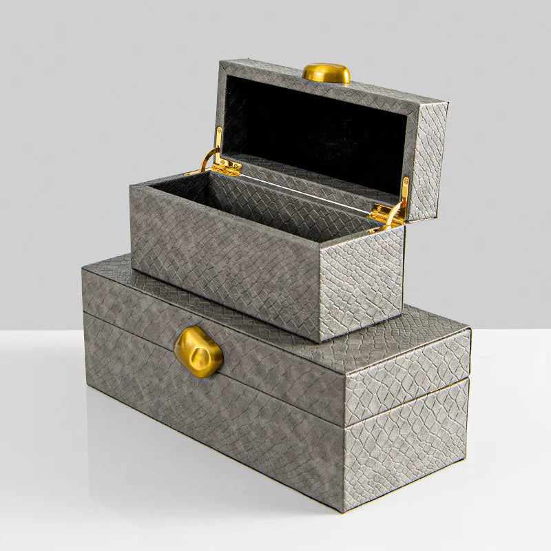 Gold Handle Leather Jewelry Box