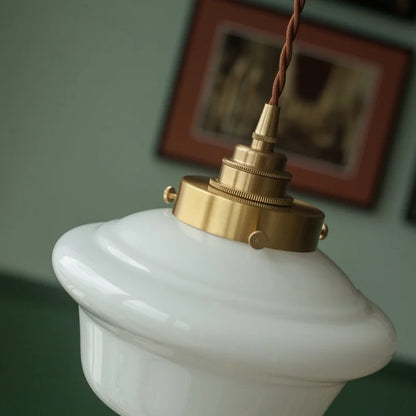 DecorBites™ Cream Glass LED Pendant Brass Hanging Lamp for Kitchen Restaurant Living Room