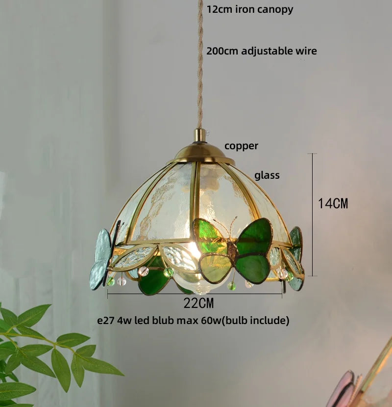 DecorBites™ Clear Glass LED Pendant Light Tiffany Butterfly Hanging Lamp