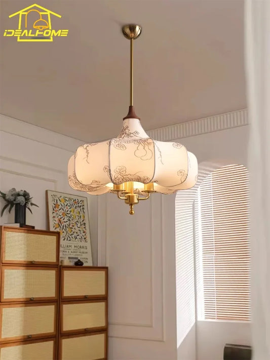 DecorBites™ French Vintage Bedroom Pendant Lights LED Fabric Art Decorative Hanging Lamp
