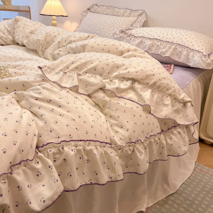 DecorBites™ Korean Princess Floral Print Bedding Set in Washed Cotton for Girls