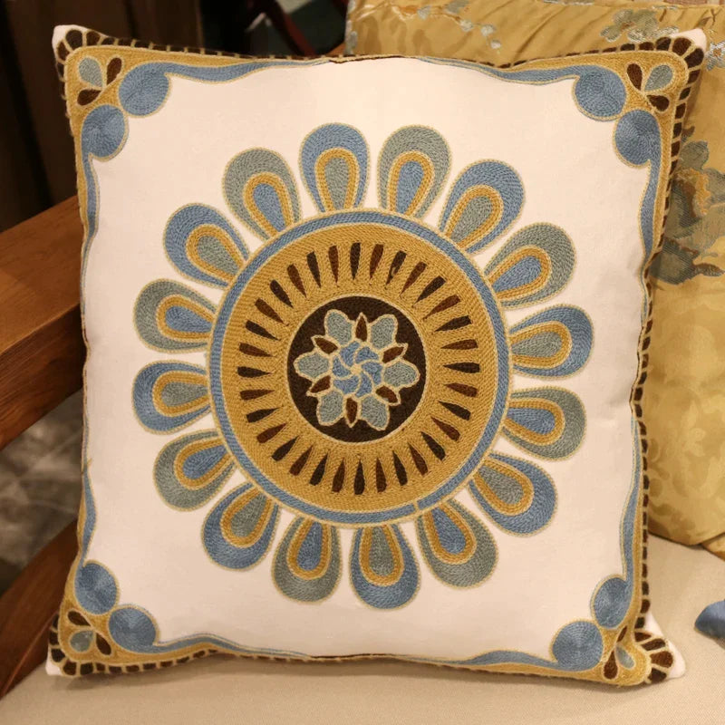 DecorBites™ Ethnic Flower Elephant Pillowcase, Hand-Embroidered Boho Cushion Cover