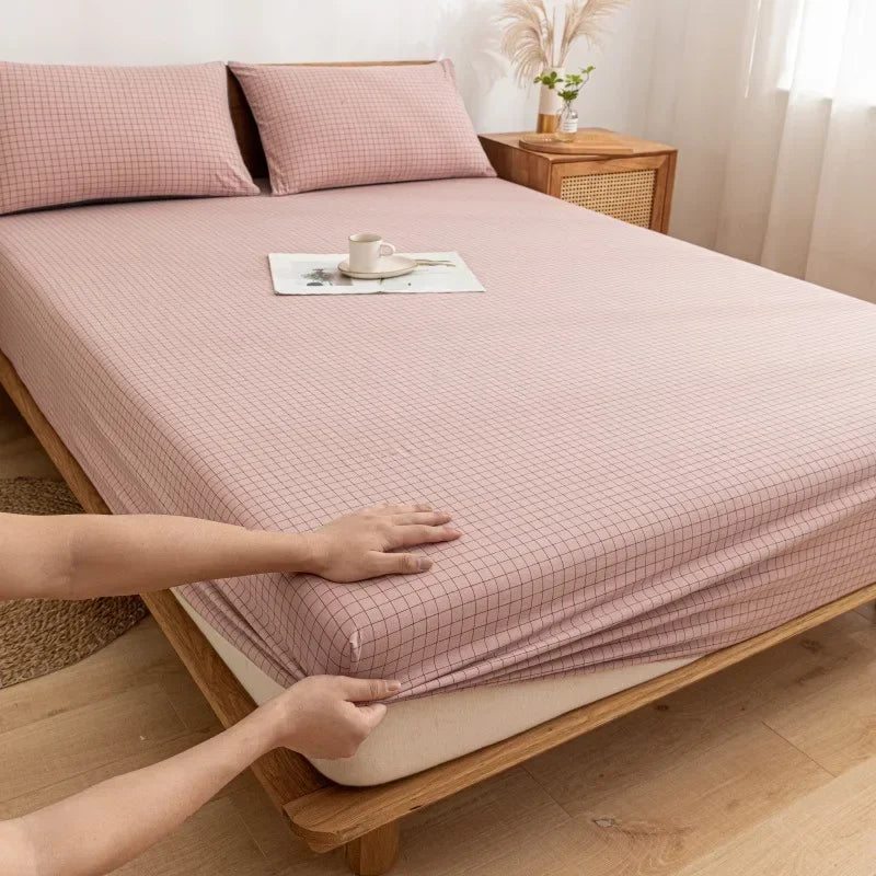 DecorBites™ Cotton Fitted Sheet with Elastic Bands for Single Double King Queen Bed