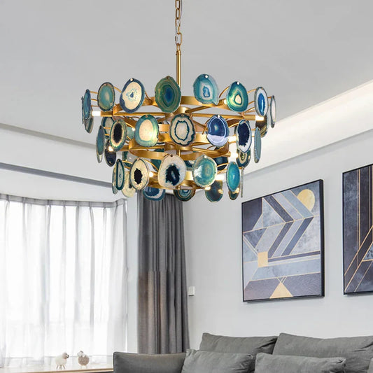 DecorBites™ Agate Chandeliers: Colorful LED Lighting for Foyer, Restaurant, Bedroom - Adjustable Cord