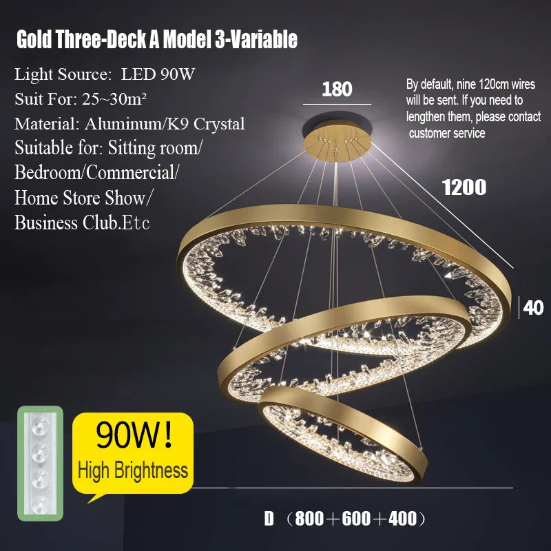 DecorBites™ Crystal LED Chandelier Circle Hanging Lamp - Modern Luxury Dimmable Lighting