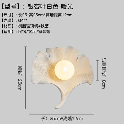 DecorBites™ Ginkgo Biloba Resin Wall Lamp LED Art Decor for Bedroom & Living Room