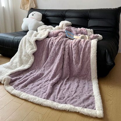 DecorBites™ Cozy Lamb Wool Flower Jacquard Blanket: Luxe Solid Color Sofa Quilt for Winter