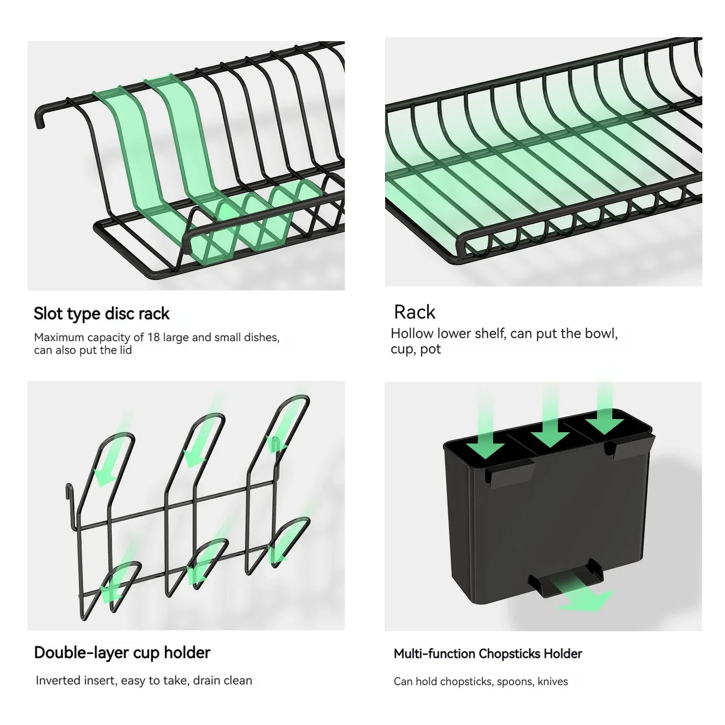 DecorBites™ Kitchen Organizer Rack with Drainboard for Dishes, Utensils, and Cups