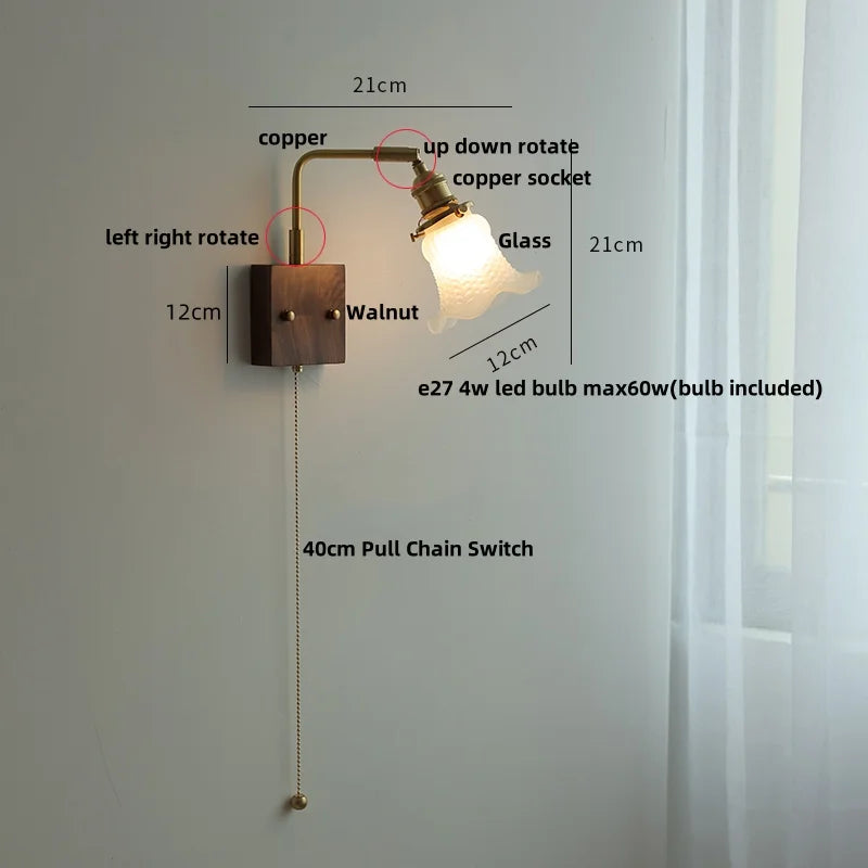 Brass Walnut Wall Sconce