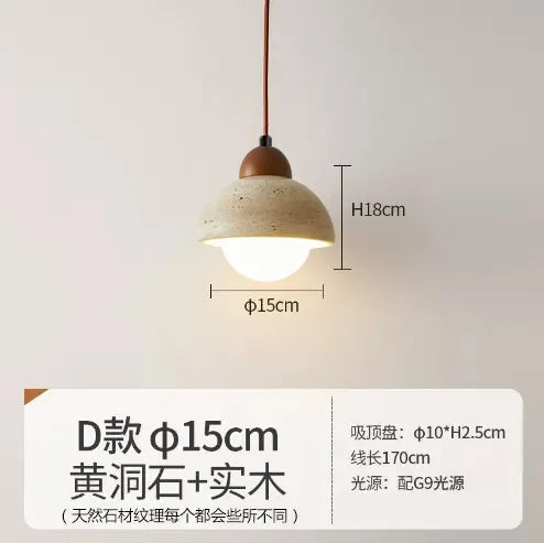 DecorBites™ Japanese Wooden Stone Chandelier Pendant Light, Wabi-Sabi Style Yellow Cavity-Stone Lamp