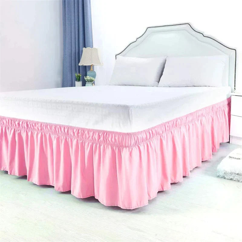 DecorBites™ Elastic Bed Skirt - Soft Wrap Around Ruffles - Fade Resistant Solid Color
