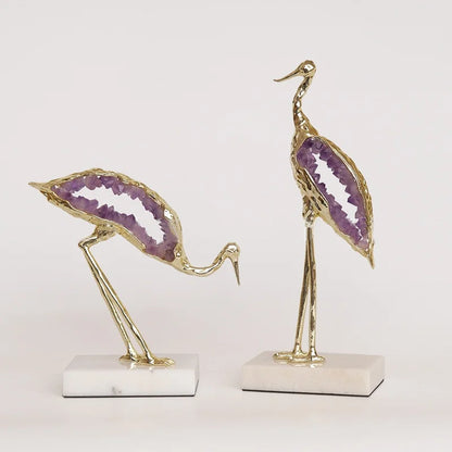 DecorBites™ Crystal Crane Sculpture: Green Gem Bird Figurine for Home Decor