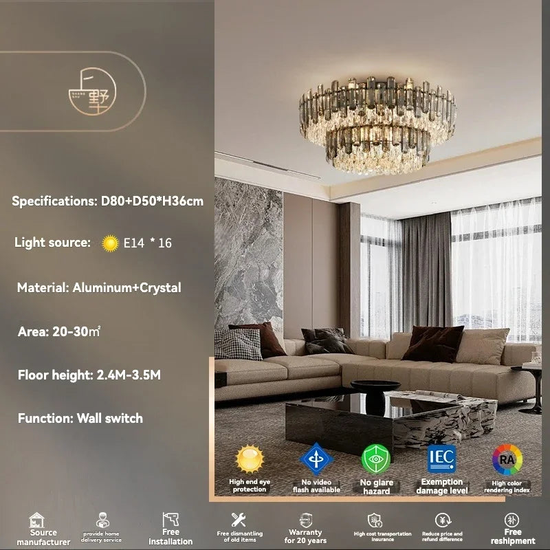 Gold Crystal LED Chandelier Round100cm Radiant