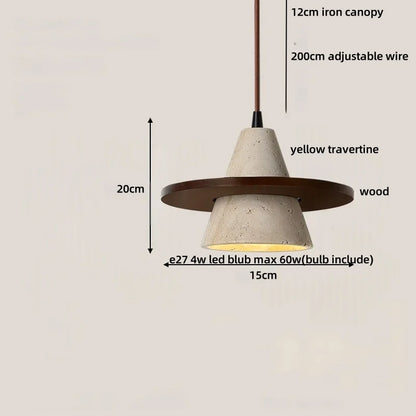 DecorBites™ LED Knob Switch Pendant Lamp Yellow Travertine Copper Wabi Sabi Hanging Lights