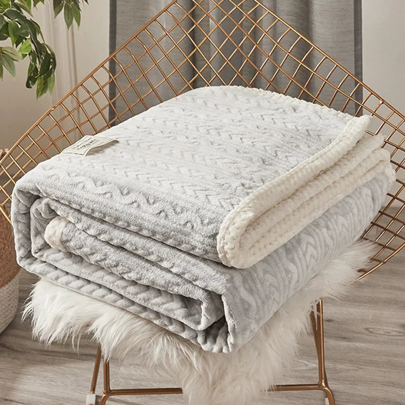 DecorBites™ Coral Fleece Flannel Blanket: Cozy Single/Queen Size Little Quilt - Winter Office/Dorm Warmth