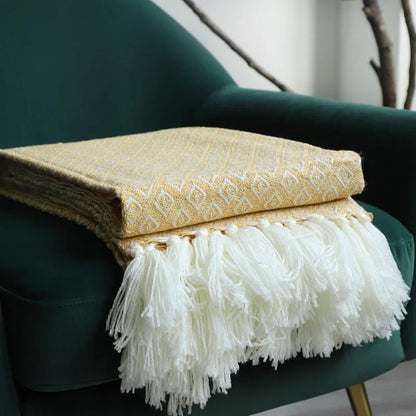 DecorBites™ Golden Knitted Blanket: Luxuriously Soft Sofa Cover & Bedspread
