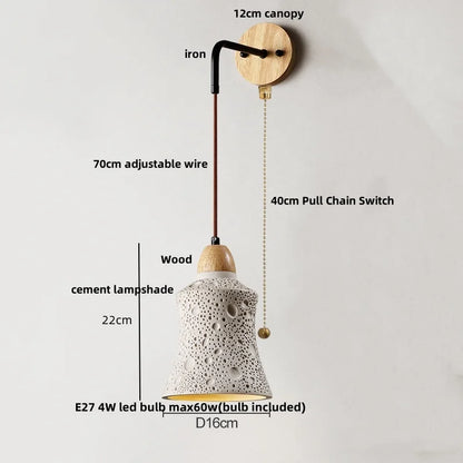 DecorBites™ Japanese Style LED Wall Light Cement Bedside Lamp with Pull Chain Switch