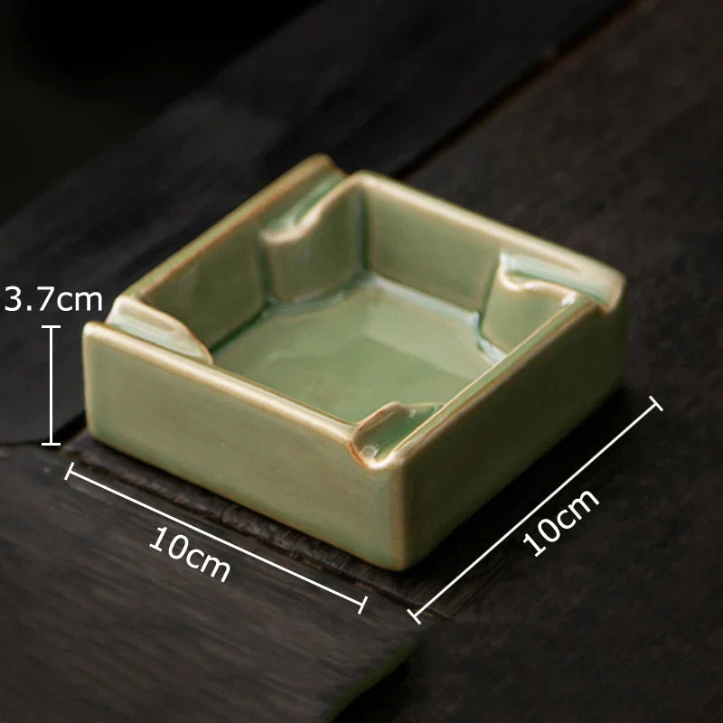 DecorBites™ Geometric Green Ceramic Ashtray - Desk Decoration and Smoking Accessory