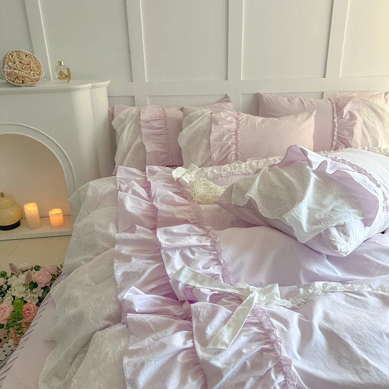 DecorBites™ Korean Lace Ruffles Cotton Bedding Set - Sweet Girl Design