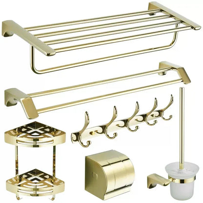 DecorBites™ Gold Bathroom Hardware Set: Towel Rack, Shelf, Paper Holder, Towel Holder, Toilet Brush Holder