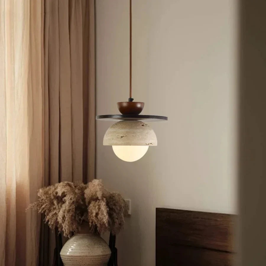 DecorBites™ Glass Ball LED Pendant Lamp for Coffee Living Dining Room with Natural Wood and Stone