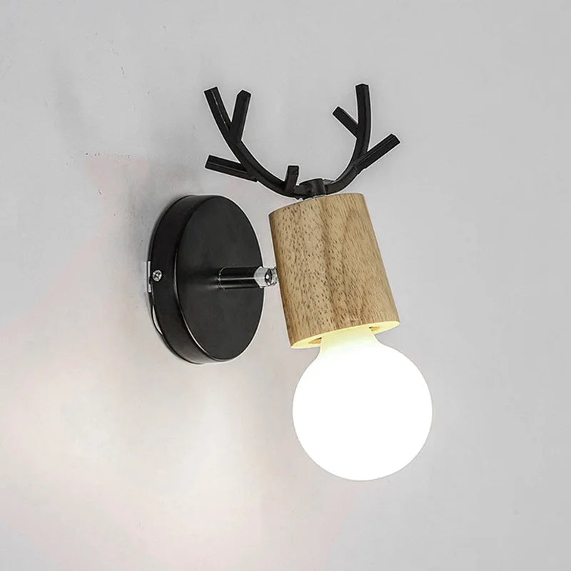 Wooden Antlers Wall Lamp
