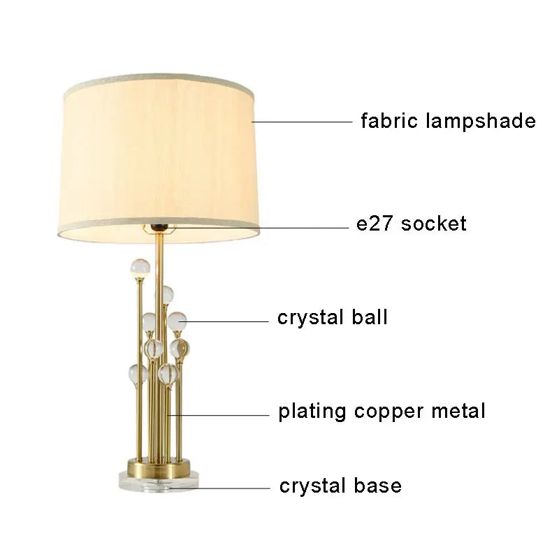 DecorBites™ Crystal Bedside Lamp: Modern Nordic Design, Fabric Lampshade for Living Room & Bedroom