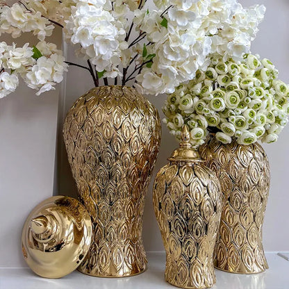 Gold Ceramic Ginger Vase