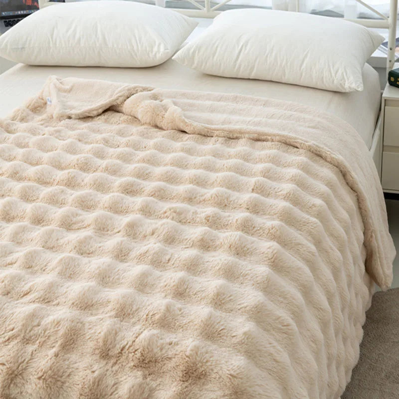 DecorBites™ Cozy Faux Rabbit Velvet Blanket for Office Nap – Twin Size Luxurious Solid Color Woolen Blanket