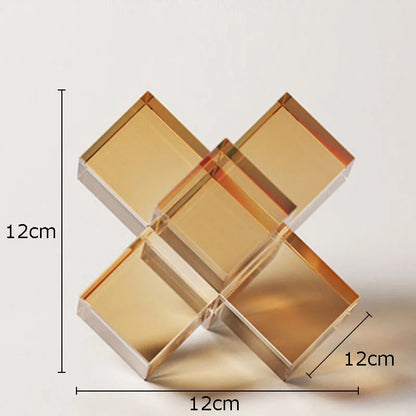 DecorBites™ Cross Crystal Geometric Glass Sculpture Desk Decoration Frosted Square Statue