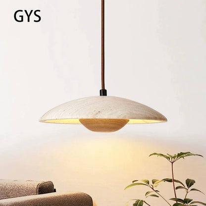 DecorBites™ Cream Stone Wood Chandelier Pendant Lamp for Bedroom - Danish Style Atmospheric Lighting