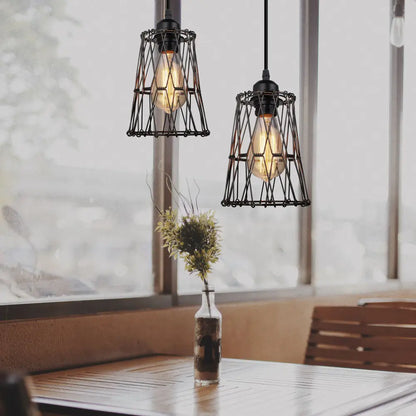 Vintage Black Metal Wire Cage Pendant Light