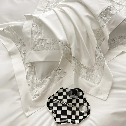 DecorBites™ Lace Embroidery 1200TC Egyptian Cotton 4Pcs Bedding Set with Wide Hollow Design