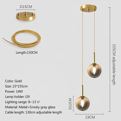 Nordic Glass Globe Pendant Light in Gold and White