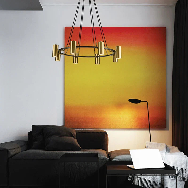 DecorBites™ Gold LED Ring Chandelier | Modern Black Wire Adjustable Lighting Fixture