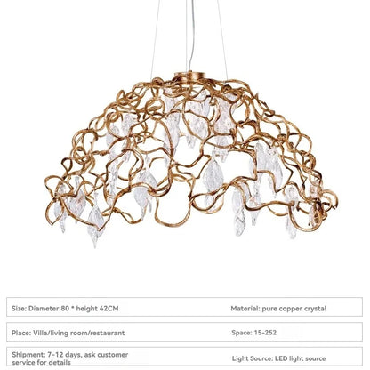 DecorBites™ Copper Crystal Ceiling Chandelier for Dining Living Room - Round Branch Crystal Lighting