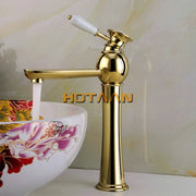 Gold Ceramic Basin Faucet Deck-Mounted Design