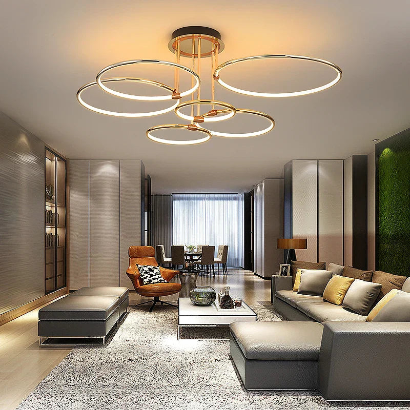 DecorBites™ Gold Luxury Ring Pendant Chandelier for Modern Villa and Home Decor