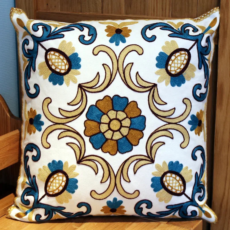 DecorBites™ Ethnic Flower Elephant Pillowcase, Hand-Embroidered Boho Cushion Cover