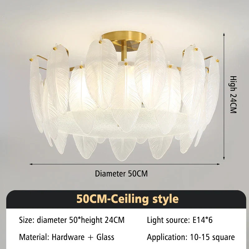 DecorBites™ Glass Feather Chandelier: Luxury Art Decor for Living Dining Room