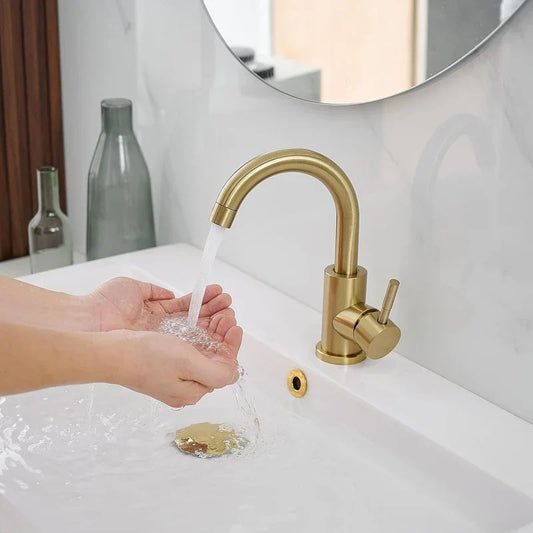 DecorBites™ Gold Stainless Steel Basin Faucet, Single Handle Hot/Cold Bathroom Sink Mixer