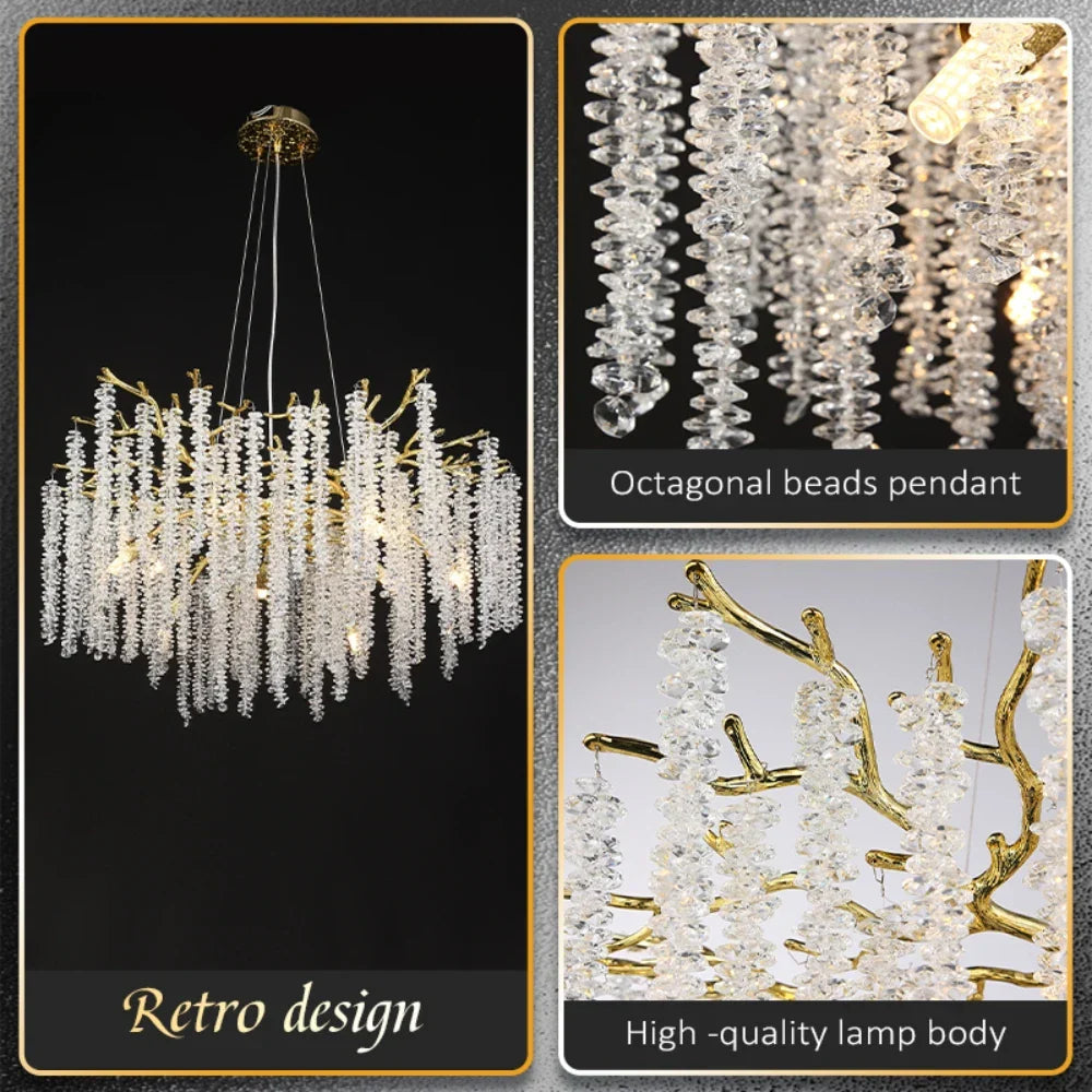 DecorBites™ Crystal Metal Chandelier: Elegant Luxury Hanging Lamp for Home Hotel Decor