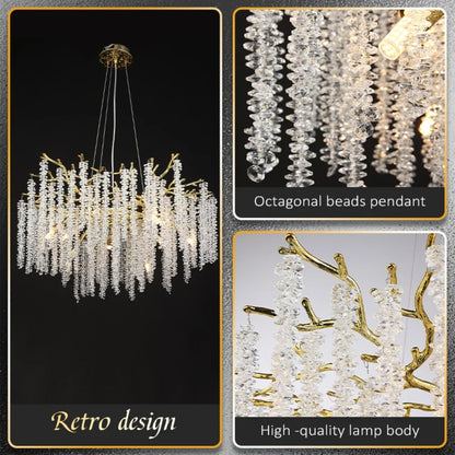 DecorBites™ Crystal Metal Chandelier: Elegant Luxury Hanging Lamp for Home Hotel Decor
