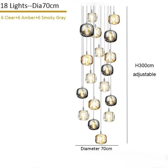 DecorBites™ Crystal Staircase Chandelier: Luxury Modern Lighting Fixture Amber/Smoky Grey/Clear