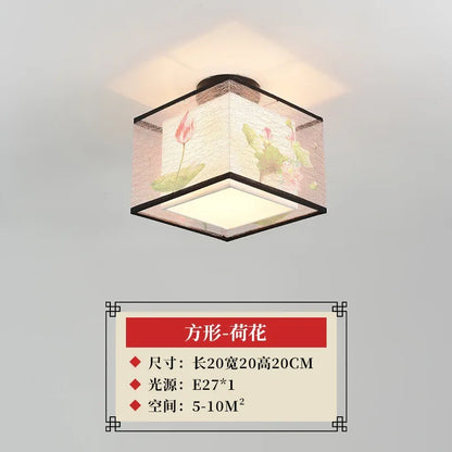 DecorBites™ Lotus Chinese Chandelier Ceiling Lamp Simple Corridor Painting LED Lighting