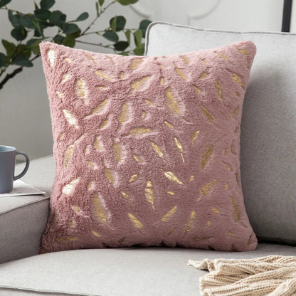 DecorBites™ Golden Fur Cushion Cover White 43x43 - Luxury Home Decor Pillow Case